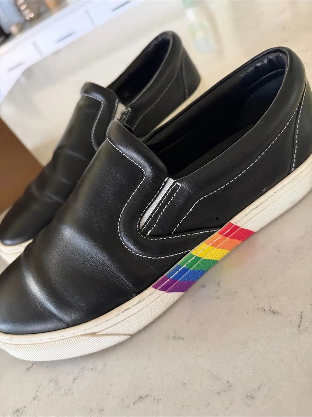Burberry Black Leather Slip-On Sneakers with Rainbow Stripe  display picture 3